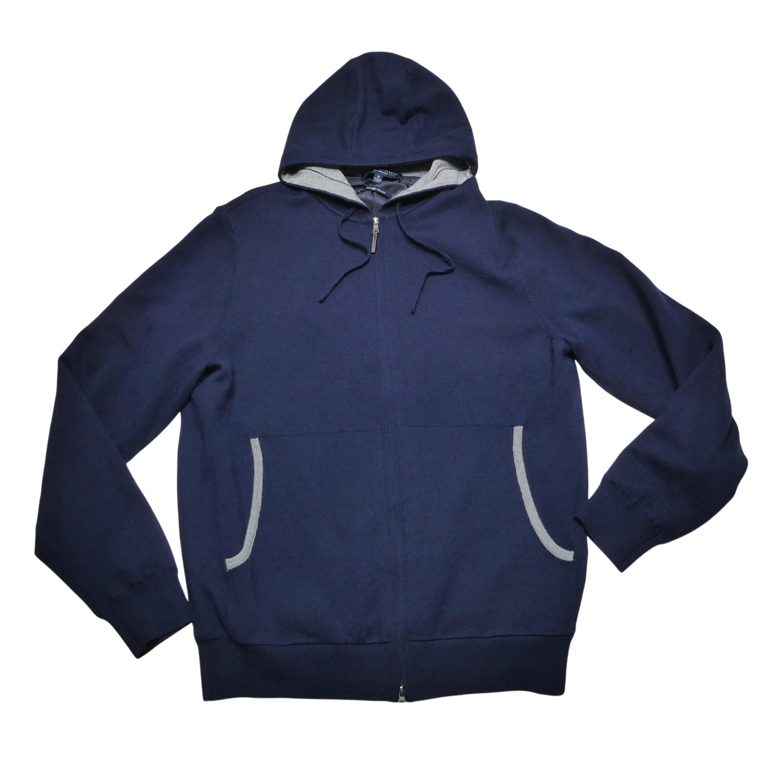 Fairway & Greene Hoodie Mens Medium Navy Baruffa Merino Wool Full Zip Lined